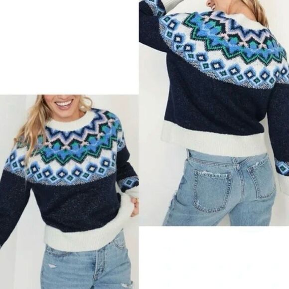 Old Navy blue fairisle wool blend sweater m - Picture 1 of 11